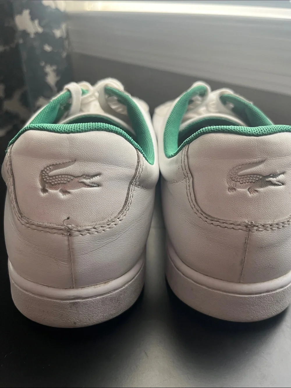 Men’s Lacoste White Leather Low-Top Sneakers with Green Interior